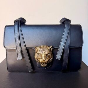 Gucci Rajah Tiger Head Black Leather Shoulder Bag Animalier 
Dust Bag